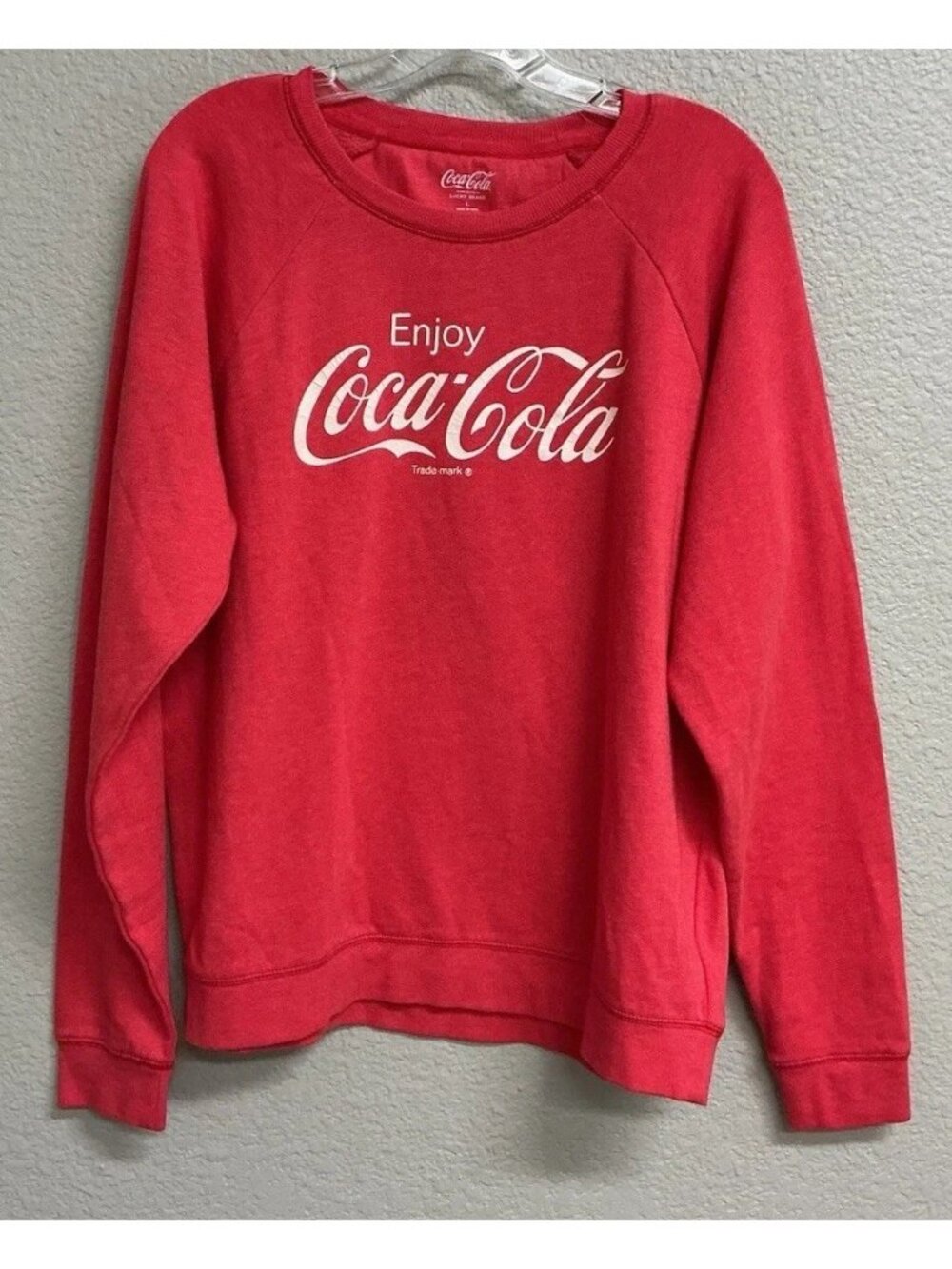 Lucky Brand Coca Cola Retro Logo Sweatshirt Red Crewneck Pullover Sz Large NEW